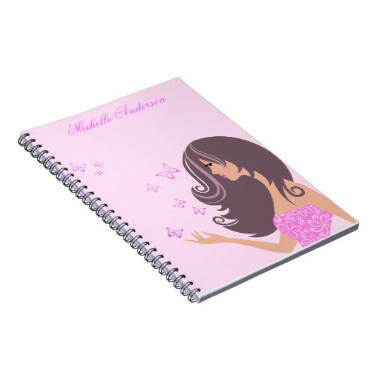 Niedliches Mädchen mit SchmetterlingsNotebook Notizblock (Rechte Seite)