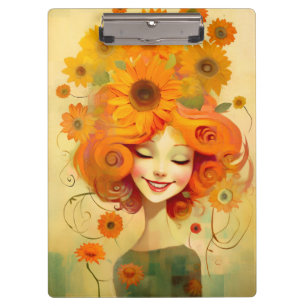 Niedliches Mädchen mit Sonnenblumen Klemmbrett