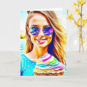 Niedliches Mädchen mit Sonnenbrille Holding Cupcak Karte (Gelbe Blume)