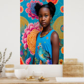 Niedliches Mädchen mit Vogeltank Poster (Küche)