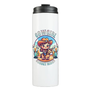 Niedliches Mädchen Pferdereiten Cowgirl Sunset Rid Thermosbecher