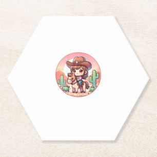 Niedliches Mädchen Pferdereiten Cowgirl Sunset Rid Untersetzer