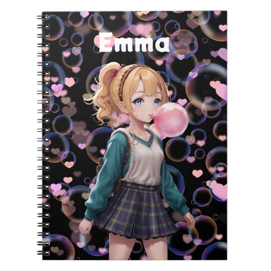 Niedliches Mädchen, rosa Kaublase, Personalisiert Notizblock (Vorderseite)