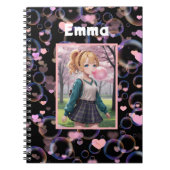 Niedliches Mädchen, rosa Kaublase, Personalisiert Notizblock (Vorderseite)