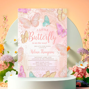 Niedliches Mädchen rosa kleine Schmetterlingsdusch Einladung