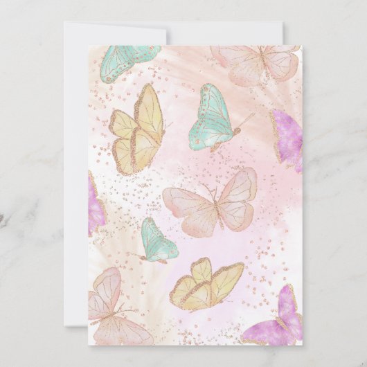 Niedliches Mädchen rosa kleine Schmetterlingsdusch Einladung (Rückseite)