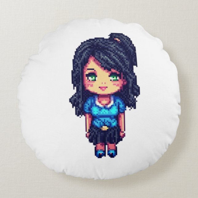Niedliches Mädchen Rundes Kissen (Vorderseite)