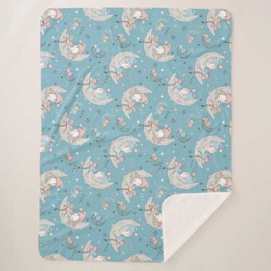 Niedliches Mädchen Schlafen auf dem Mond mit einem Sherpadecke (Vorderseite)