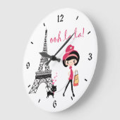 Niedliches Mädchen, Schwarze Katze mit Eiffelturm Große Wanduhr (Winkel)