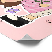Niedliches Mädchen sitzend mit Blume und Schmetter Poster (Ecke)
