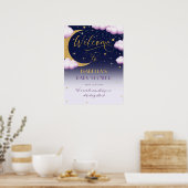 Niedliches Mädchen über dem Mond Babydusche Willko Poster (Küche)