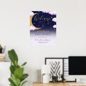 Niedliches Mädchen über dem Mond Babydusche Willko Poster (Heimbüro)