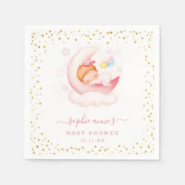 Niedliches Mädchen über der Mond Babydusche Serviette