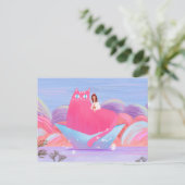 Niedliches Mädchen und die große Katze Postkarte (Stehend Vorderseite)