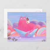 Niedliches Mädchen und die große Katze Postkarte (Vorne/Hinten)