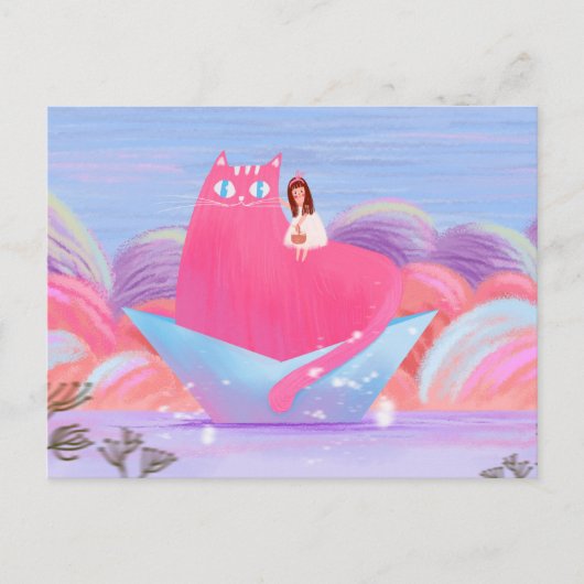 Niedliches Mädchen und die große Katze Postkarte (Vorderseite)