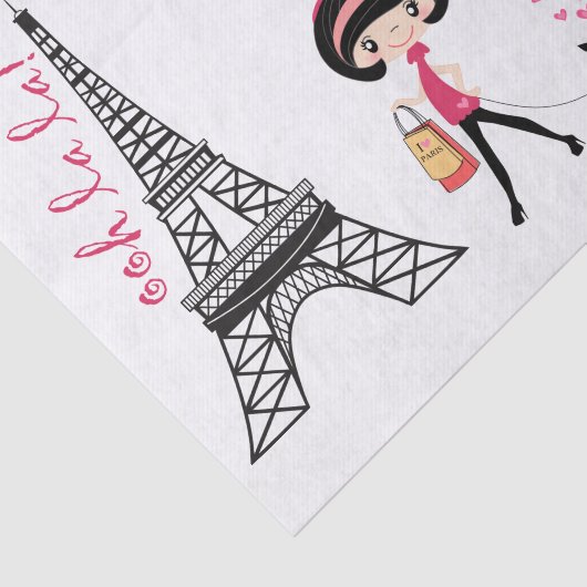 Niedliches Mädchen und Katze Eiffelturm Paris Seidenpapier (Ausschnitt)