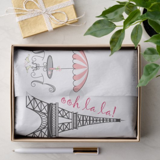 Niedliches Mädchen und Katze Eiffelturm Paris Seidenpapier (Geschenk)