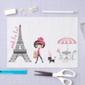 Niedliches Mädchen und Katze Eiffelturm Paris Seidenpapier (Handwerk)