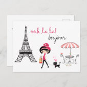 Niedliches Mädchen und Katze im Pariser Eiffelturm Postkarte (Vorne/Hinten)