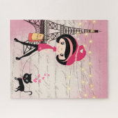 Niedliches Mädchen und Katze im Pariser Eiffelturm Puzzle (Horizontal)