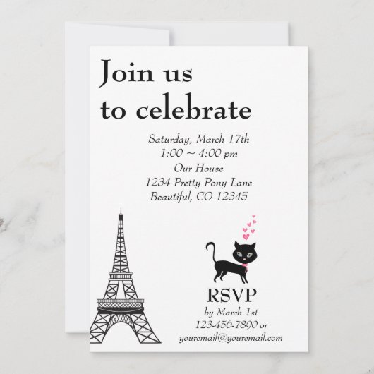 Niedliches Mädchen und Katze Paris Eiffelturm Gebu Einladung (Rückseite)