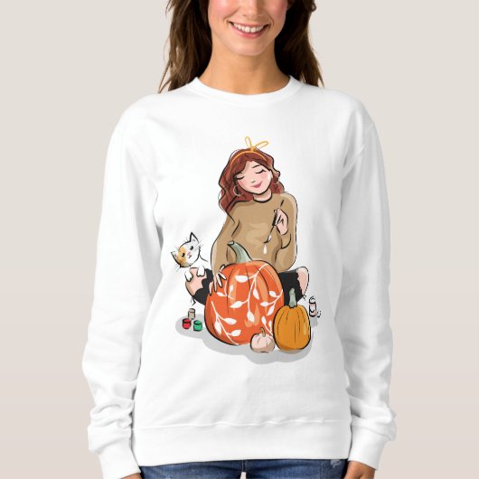 Niedliches Mädchen und Katze Sweatshirt (Vorderseite)