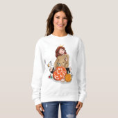 Niedliches Mädchen und Katze Sweatshirt (Vorne ganz)