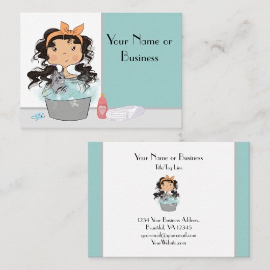 Niedliches Mädchen und katzenbetäubende Begleiter Visitenkarte (Vorne/Hinten)