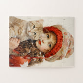 NIEDLICHES MÄDCHEN UND KATZKUNST JIGSAW PUZZLE (Horizontal)
