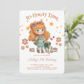 Niedliches Mädchen und Mops Es ist schlau Zeit zum Einladung (Stehend Vorderseite)