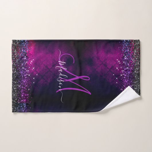 Niedliches Magenta Glitzer Monogramm Badhandtuch Set (Handtuch)