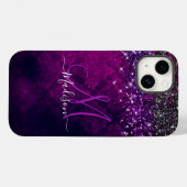 Niedliches Magenta Glitzer Monogramm Case-Mate iPhone Hülle (Rückseite (Horizontal))