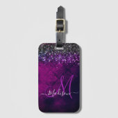 Niedliches Magenta Glitzer Monogramm Gepäckanhänger (Vorderseite Vertikal)
