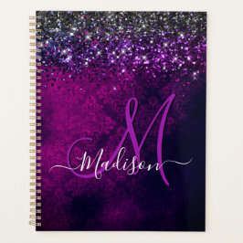 Niedliches Magenta Glitzer Monogramm Planer
