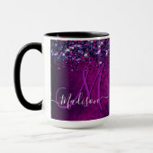 Niedliches Magenta Glitzer Monogramm Tasse (Links)