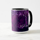 Niedliches Magenta Glitzer Monogramm Tasse (VorderseiteRechts)