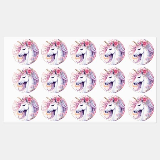 Niedliches magisches Einhorn Etiketten (Blatt)