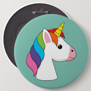 Niedliches magisches Einhorn mit farbenfroher Haar Button