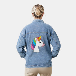 Niedliches magisches Einhorn mit farbenfroher Haar Jeansjacke