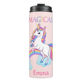 Niedliches magisches Einhorn und Regenbogenrosa Thermosbecher