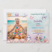 niedliches magisches Foto von Meerjungfrau Geburts Einladung (Vorderseite)