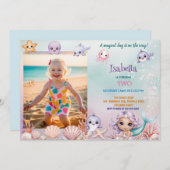 niedliches magisches Foto von Meerjungfrau Geburts Einladung (Vorne/Hinten)