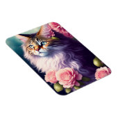 Niedliches Maine Coon Cat Face & Blume Magnet (Rechte Seite)