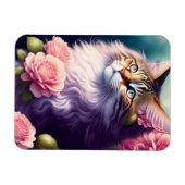 Niedliches Maine Coon Cat Face & Blume Magnet (Horizontal)