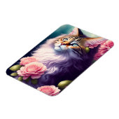 Niedliches Maine Coon Cat Face & Blume Magnet (Linke Seite)