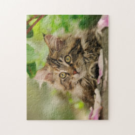 Niedliches Maine Coon Kätzchen in einem Garten - Puzzle