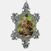 Niedliches Maine-Waschbär-Katzen-Kätzchen-Foto - Schneeflocken Zinn-Ornament (Links)