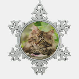 Niedliches Maine-Waschbär-Katzen-Kätzchen-Foto - Schneeflocken Zinn-Ornament