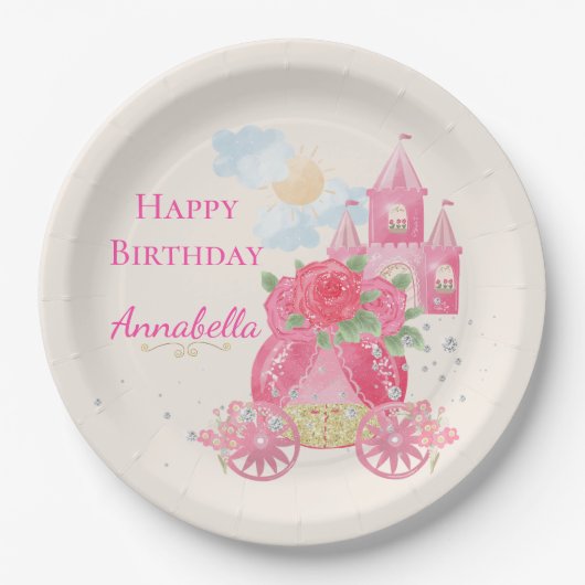Niedliches Mairy Tale Pink Princess Party Pappteller (Vorderseite)